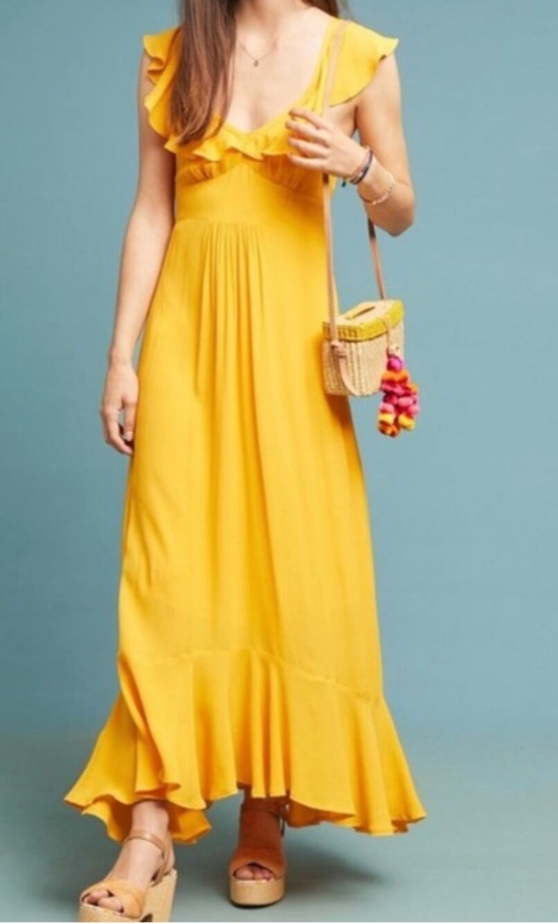 Anthropologie Larke Belle ruffle maxi dress in Marigold Women's sz. 2P